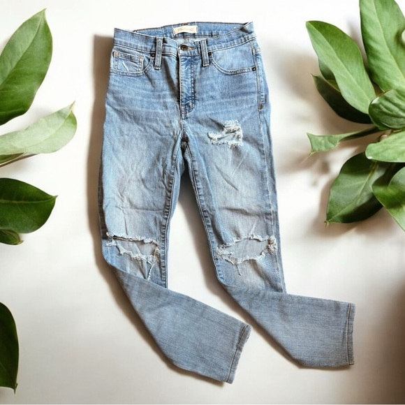 Madewell Denim - Madewell 9" Light Wash Distressed High-Rise Skinny Jeans